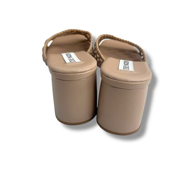 Steve Madden Heels Size 8 Mania Woven Block Heel Sandals Blush Nude Slip On Mule - Picture 3 of 12